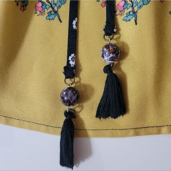 Farm Rio Intarsia Yellow and Black Floral Boho Long Sleeve Peasant Blouse - Picture 12 of 16